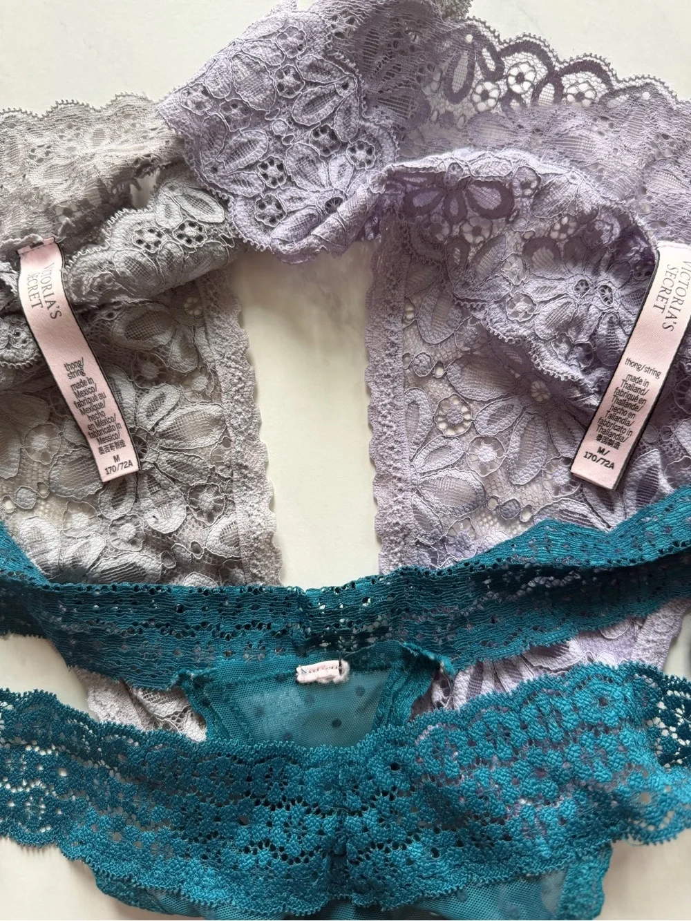 Victoria’s Secret - Lace-Trim Thong Bottoms - Set of 3 - Picture 3 of 4